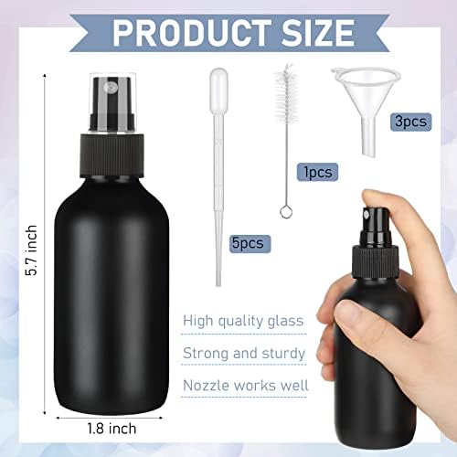 Yungyan 100 Pcs 4 oz Mini Glass Spray Bottles Empty Small Essential Oil Bottles Fine Mist with 3 Funnel 5 Dropper Cleaning Brush for Hair Travel Plants Perfumes(Black) - Image 2