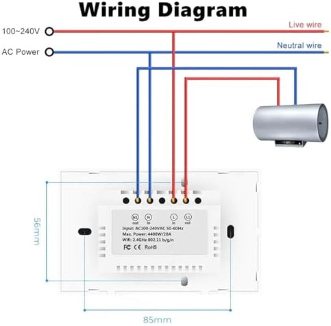 WiFi Smart Water Heater Switch with Power Monitor Smart Life Control Switch Works(02 White) - Image 4