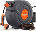 Upgraded Retractable Garden Hose Reel 1/2 inch x 155 ft Metal Bracket Wall-Mounted 9 Pattern Nozzle Any Length Lock Automatic Slow Return 180° Swivel UV Resistant Heavy Duty Hose Reels for Outside by NEO-TEC