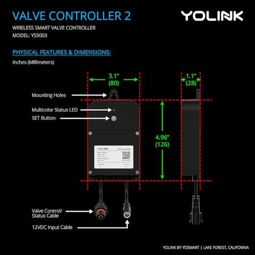 YoLink Wireless Smart Valve Control Kit, NSF Certified 3/4" Stainless Steel Motorized Valve, Wireless Controller 2, LoRa Long Range, D2D Offline with Leak Sensors, 2 Years Battery Backup - Image 3