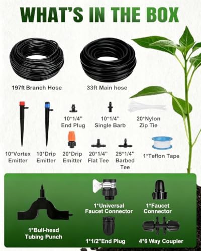 230FT Drip Irrigation System with 5/16" & 1/4" Distribution Tubing - Image 4