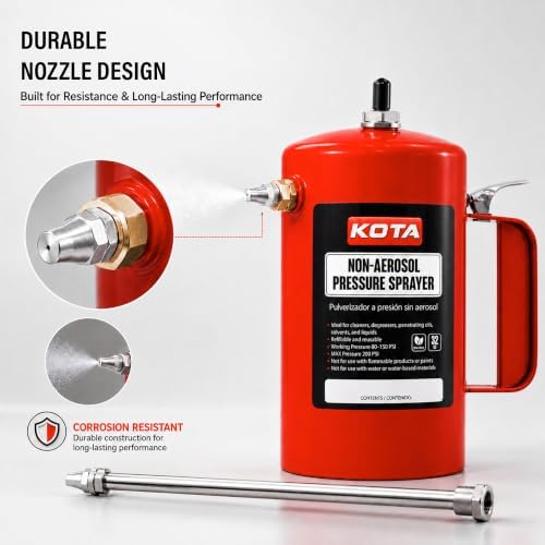 LAUCO Non Aerosol Pressure Sprayer - Refillable Pressurized Sprayer Bottle for Oil, Solvent, Degreasers, Lubricants - Rechargeable Steel Canister with Brass Nozzles, 32oz 69532 - Image 5