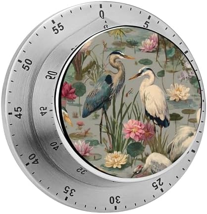 Herons Birds Water Lilies Kitchen Timer for Cooking Mechanical Rotating Alarm Countdown Countup Timers by Unknown