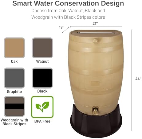 RTS Home Accents 50-Gallon Rain Barrel, Flat Back Rain Water Collection Barrel, Stand Included, Oak Color - Image 3