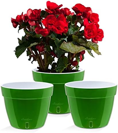 Santino ASTI 11.8 Inch Self Watering Planters Green-Gold/White (Set of 3) for Indoor Plants - Premium Quality Modern Plastic w/Water Level Indicator for All House Plants, African Violets and Dahlias by Smart+Planters