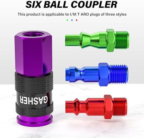 GASHER 12PCS Aluminium 1/4 Inch Female AMT Universal Air Coupler,1/4 NPT Basic Flow Quick Connect Air Coupler For Professional Jobsites, In automotive Shops Or At Home（Purple） - Image 4