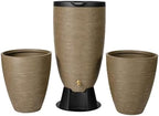 Newport 50‑Gallon Flat‑Back Rain Barrel with Stand & Planter Bundle – Sandstone | Removable Lid, UV-Stabilized Outdoor Water Storage by RTSCompaniesInc