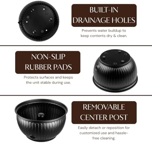 Monarch Abode Garden Hose Holder with Lid – Decorative Water Hose Holders for Outside, Arch Embossed Metal Matte Black Pot with Drainage, 100ft Waterhose Holder for Outside, Garden Storage Caddy - Image 5