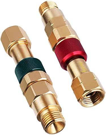 QDB10 Torch to Hose Quick Connect Kit, Precision Brass with Check Valves, 9/16" B Thread, Red Fuel/Green Oxygen Color Coded Couplers, 29PSI Fuel & 145PSI Oxygen Rated for Welding Cutting Torch Hoses by MiumoonBabyGates