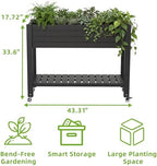 Large Elevated Raised Garden Bed with Legs,Outdoor Planter Box with Storage Shelf Drain Plug Water & Monitor for Backyard,Patio,Balcony(Black - Image 2