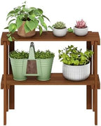 Furinno TIOMAN Plant Shelf, 2-Tier Plant Stand, Display Shelf, for Multiple Pot, Easy Toolless Assembly, Patio, Balcony, Garden, Natural - Image 4