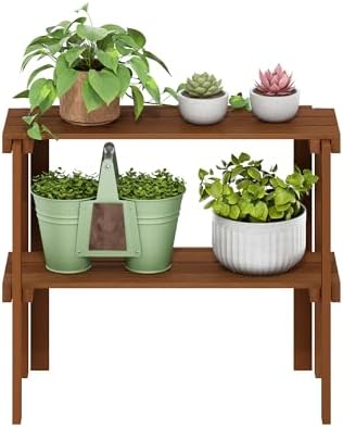 Furinno TIOMAN Plant Shelf, 2-Tier Plant Stand, Display Shelf, for Multiple Pot, Easy Toolless Assembly, Patio, Balcony, Garden, Natural - Image 4