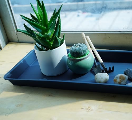 VUWEZ 2 Pack Plastic Plant Saucer, Rectangular 24 inch, Indoors Outdoor Plant Water Drip Tray for Flower Pot Planter, Windowsill Tray (8 X 24'', Blue) - Image 6