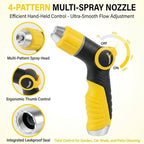 High Pressure Garden Hose Nozzle with 4 Spray Patterns & Thumb Control (Yellow) - Image 5