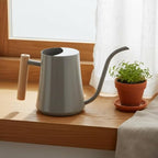 Watering Can Long Spout Indoor Plant Waterer Gooseneck Pot Stainless Steel Construction Wooden Grip Semi Enclosed Lid Suitable for Indoor pots Balcony Rails Office cubicles - Image 4