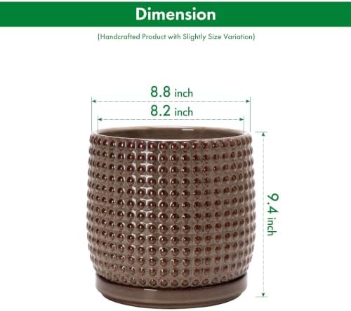 D'vine Dev Beaded Ceramic Pot with Saucer, 8 in, Stone Taupe, 27-C-Q-L - Image 3