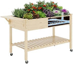 Raised Garden Bed with Legs and Wheels, Self-Watering System, 48x24x30in Elevated Planter Box with Storage Shelf & Liner for Flowers Vegetables Herbs, Raised Bed for Outdoor/Balcony/Patio by Cakhdry