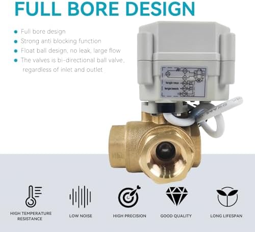 BACOENG Motorized Ball Valve, 1/2" Brass 3 Way L Type Auto Return Horizontal Electrical Ball Valve, AC/DC9-24V - Image 5