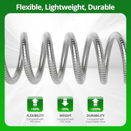 Metal Garden Hose 100ft,Flexible Stainless Steel Water Hose with 10-Function Nozzle,No-Kink,Lightweight for Yard,Outdoor,Lawn,Car - Image 3