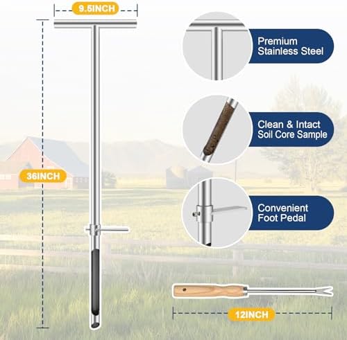 36 Inch Soil Sampler Probe, Stainless Steel Soil Core Sampling Tool with T-Handle, Heavy Duty Soil Probe for Lawn, Garden, Farm & Soil Testing - Image 2