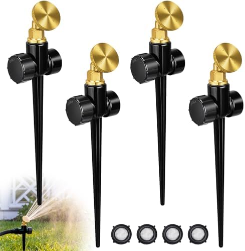 Tioncy 4 Pack Metal Lawn Sprinkler for Yard with Brass Nozzle & Aluminum Alloy Spike Base, Adjustable Automatic Garden Sprinkler System with Screen Gasket for Lawn Garden Yard Greenhouse(Black) by Tioncy