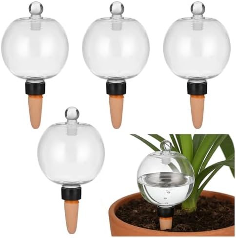 4 PCS Large Plant Self Watering Globes, 16.9 oz Slow Release Watering Bulb with Ceramic Spike Stake, Top Fill Plastic Water Orbs, Automatic Irrigation Insert for Home Garden Office by Unknown
