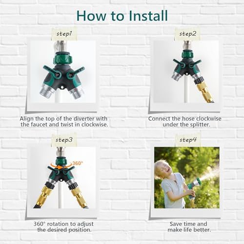 Diivoo Hose Splitter 2 Way, Heavy Duty Metal Y Spigot Splitter, High Flow Hose Connector, Easy Grip Faucet Splitter, Solid Hose Bib Splitter for Outdoor Gardening Hoses, 3/4" Standard - Image 5