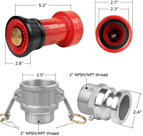 NOVINO Fire Hose Nozzle 2 inch NPSH Heavy-Duty 2 inch Fire Hose Nozzle - Image 2