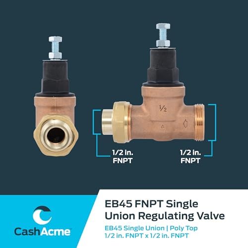 Cash Acme EB45 Pressure Regulating Valve, Single Union, 1/2 Inch NPT Female x NPT Female, Poly Top, 60 PSI, PVA08P-SUTH-60 - Image 5