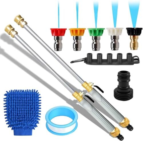 High Pressure Hose Nozzle for Garden Hose, Turn Any Hose Into Power Washer, 5 Spray Tips & Car Wash Towel, Heavy Duty Brass Jet Nozzle for Car Washing, Patio Driveway Outdoor Cleaning (New-Gray*2) by LSMARZJZ
