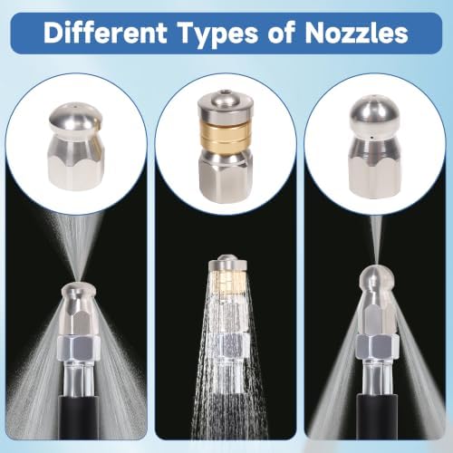 200FT Sewer Jetter Kit for Pressure Washer, 5800PSI, 1/4 Inch NPT Drain Cleaner Hose Sewer Jetting with Rotating Corner Button Nose Nozzle for Pipe Cleaning - Image 7