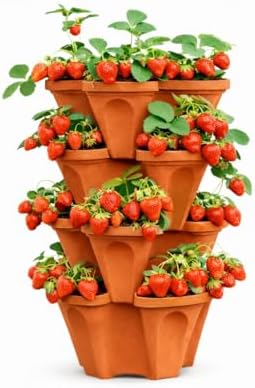 Vertical Garden Planter 4 Tier Stackable System 16 Plants, Space Saving Herb, Strawberry & Food Crop Planter with Center Support Hole for Indoor Outdoor Gardening (4, Terracotta, Small) by SmartSpring