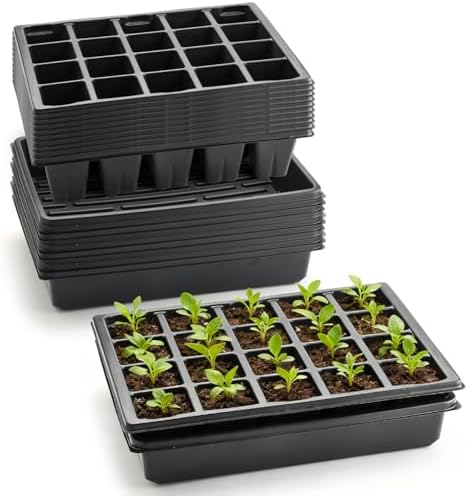 RooTrimmer 10 Pack 2.5 inch Square Pots 3.5 inch Deep 20 Cell Seedling Plug Trays with Water Collection Nursery Trays (15"x11"x3") for Seeds Starting and Transplanting by RooTrimmer