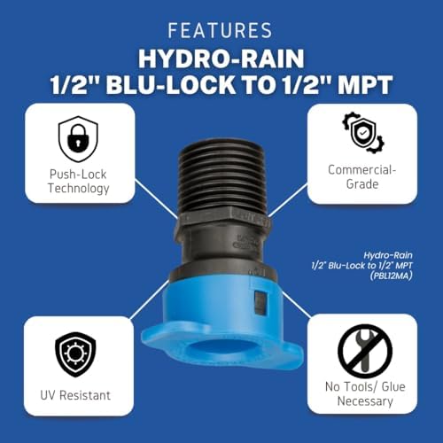 Hydro-Rain BL-436-005 - 1/2" Blu-Lock to 1/2" MPT Irrigation Fitting, Professional-Grade, High-Impact, UV-Resistant ABS Body (25) - Image 2