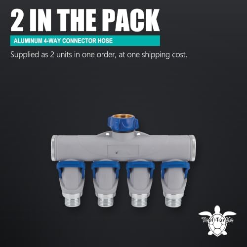 Teal Turtle Aluminum 4-Way Connector Hose Shutoff Manifold, 2-Pack - Image 3