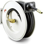 ReelWorks Oil Hose Reel Retractable 1/2" Inch x 50' Foot Long Premium Commercial SAE100R1AT Hose Max 2320 Psi Spring Driven Steel Construction Heavy Duty Industrial Single Arm and L-Shape Base by ReelWorks