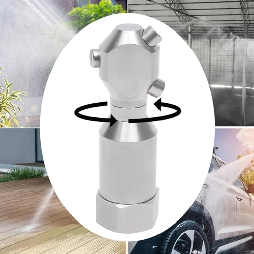3/4" Portable Rotary Cleaning Nozzle with 3 Jet, Head Internal Thread Washing Nozzle 360° Rotating Stainless Steel Washing Spray Nozzle for Indoor/Outdoor Cleanings (1/2" Internal Thread) - Image 2