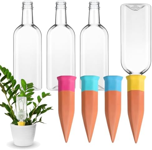 Ziliny 8 Pcs Plant Watering Devices Include Terracotta Watering Spikes 17 oz Plastic Automatic Plant Waterer Clear Wine Bottle for Indoor Outdoor Garden by Ziliny