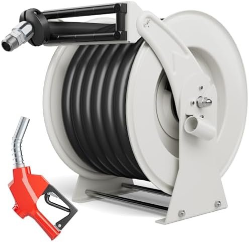 Diesel Fuel Hose Reel 1" x 50', Retractable with Nozzle by Brearo