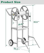 Artigarden Hose Reel Cart with 2 Wheels, Garden Water Hose Holder Heavy Duty Powder Coated Steel Outdoor Winder Storage Holds 125 ft 5/8" Hoses with Basket and 3.9ft Leader Hose for Backyard, White - Image 5
