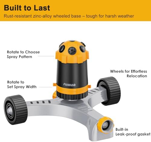 FANHAO Gear Drive Sprinkler with Metal Wheel Base, Portable Lawn Sprinkler - Image 4