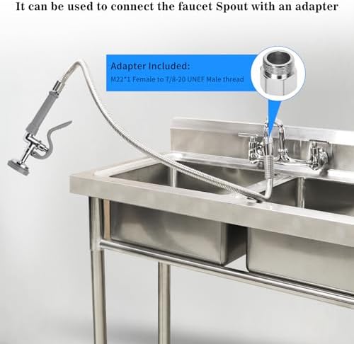Gray Spray Valve with 38" Pre Rinse Hose, 38" Flexible Stainless Hose with High Pressure Pre Rinse Sprayer Nozzle Head Assembly Kit for Commercial Restaurant Industrial Kitchen Faucet - Image 5