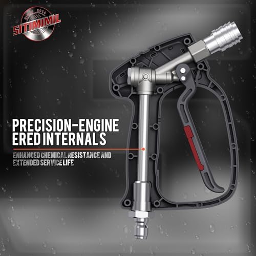 SITIMIMIL® Short Pressure Washer Gun Swivel Pro, Tangle-Free, Power Washer Gun with Self-Locking Spout Design, 3/8" QC Plug to M22-14/15mm (Brass, Stainless Steel, Grey Black) - Image 3