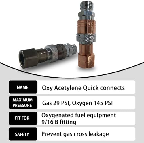 Upgraded Oxy Acetylene Quick Connects,Quick Connect Hose Fittings,Cutting Torch Hose Quick Connect Sets,Fit for 9/16"-18 B Fittings, Max 29 PSI for Fuel Gas and 145 PSI for Oxygen - Image 2