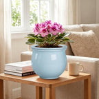 8 Inch African Violet Pots, Ceramic Self Watering Pots, Light Blue - Image 3