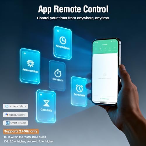 SURAIELEC 20A Heavy-Duty Outdoor WiFi Smart Timer Switch App/Voice Control - Image 3