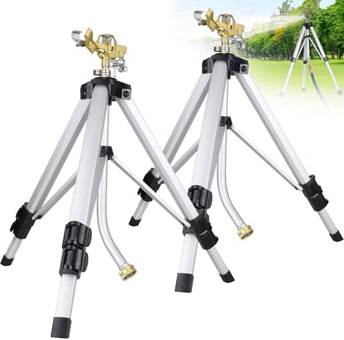 Sprinklers for Yard on Tripod, 2 Pack Heavy Duty 360 Degree Impact Lawn Sprinklers for Yard and Gardens, Adjustable Base with Sprinkler Head Nozzle and 3/4" NH Inlet Hose Connection by Unknown
