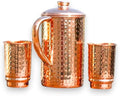 Pure Copper Hammered Water Jug with 2 Tumblers Set | Copper Water Pitcher | 50.7 fl oz Capacity by HEALTHANDWEALTH