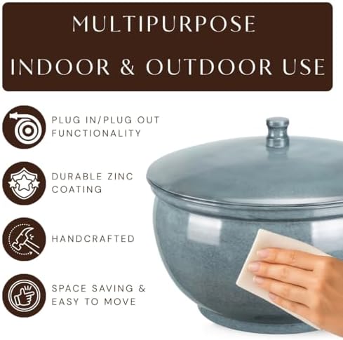 Monarch Abode Garden Hose Holder with Lid – Decorative Water Hose Holders for Outside, Smooth Metal Patina Pot with Drainage, 100ft Waterhose Holder for Outside, Garden Storage Caddy - Image 7