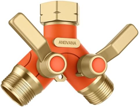 Hose Splitter 2 Way Heavy Duty, Garden Hose Splitter- Full Metal Body Y Type with Dual Shut Off Valves, 3/4" Standard Threads, Leak-Proof Dual Outlet Splitter for Sprinklers and Irrigation Systems by ANDVANA